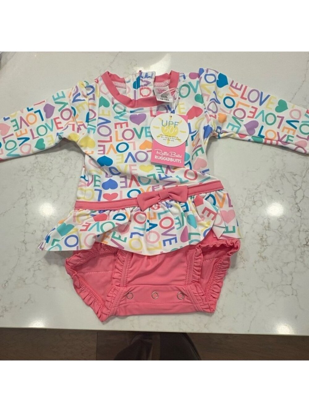Ruffle Butts Multicolor Love Print Swimsuit
